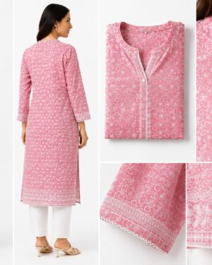 Cotton Lucknawi Embroidered Fabric — Peach