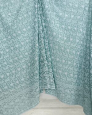 Cotton Lucknawi Embroidered Fabric — C GREEN