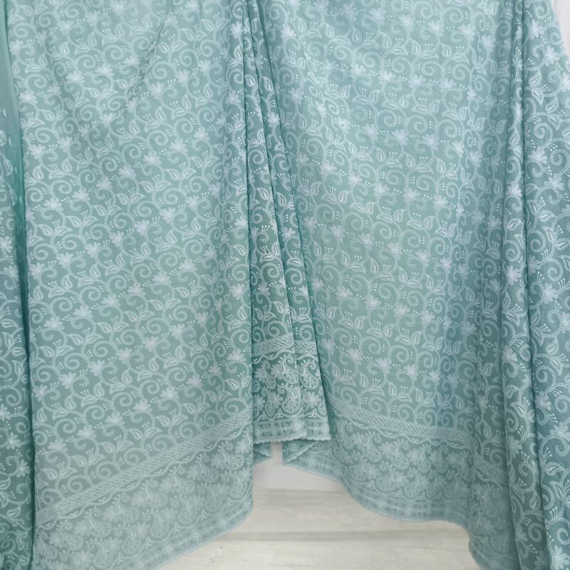 Cotton Lucknawi Embroidered Fabric — C GREEN