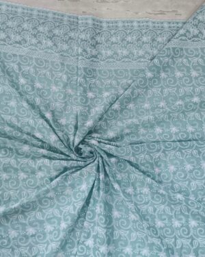 Cotton Lucknawi Embroidered Fabric — C GREEN