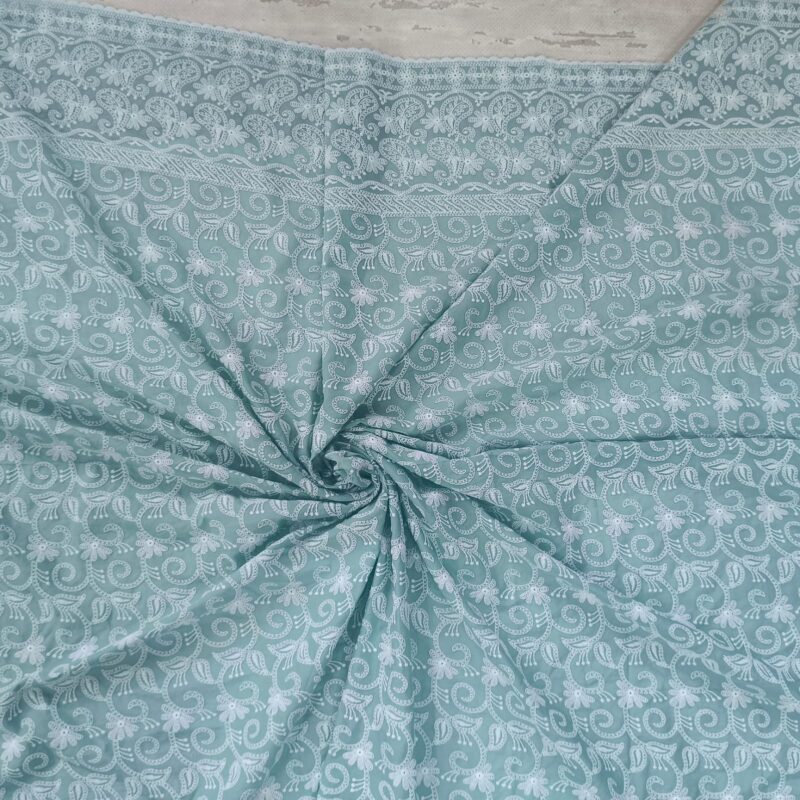 Cotton Lucknawi Embroidered Fabric — C GREEN