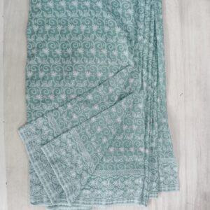 Cotton Lucknawi Embroidered Fabric — C GREEN