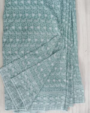 Cotton Lucknawi Embroidered Fabric — C GREEN