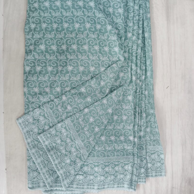 Cotton Lucknawi Embroidered Fabric — C GREEN