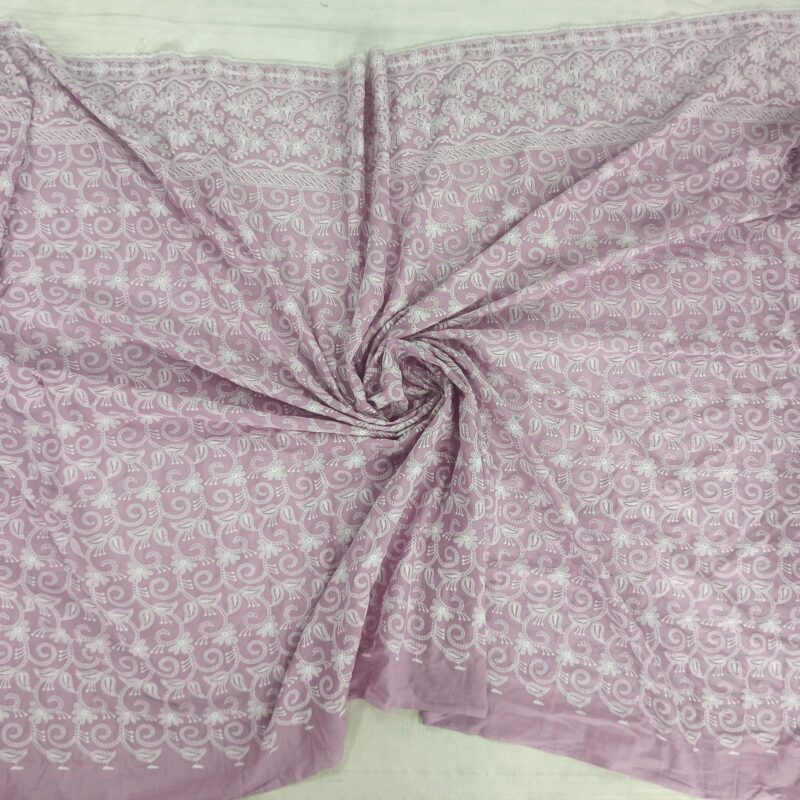 Cotton Lucknawi Embroidered Fabric — Lavender