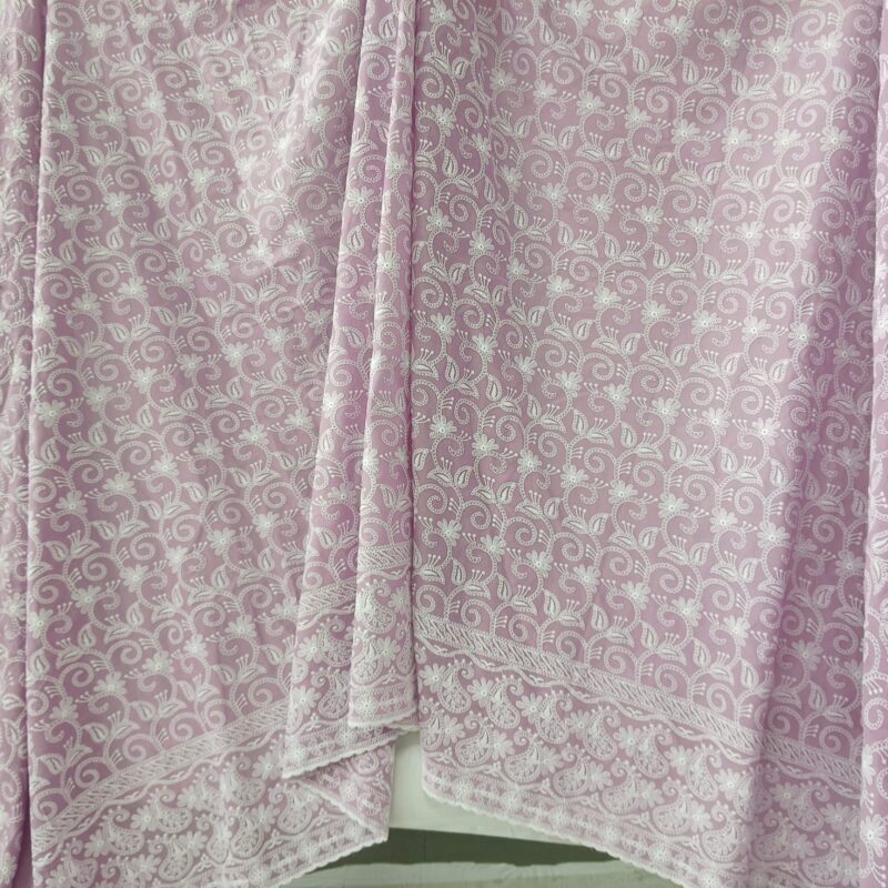 Cotton Lucknawi Embroidered Fabric — Lavender