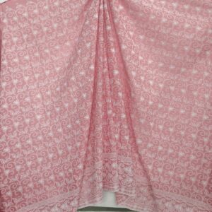 Cotton Lucknawi Embroidered Fabric — Peach