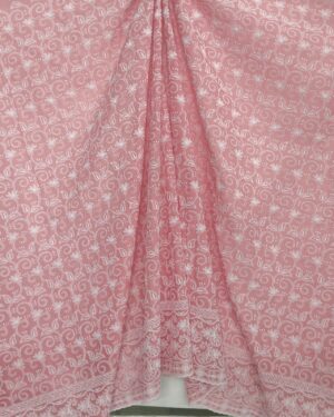 Cotton Lucknawi Embroidered Fabric — Peach