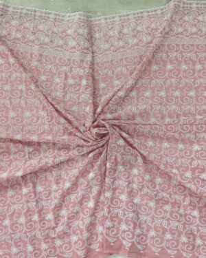 Cotton Lucknawi Embroidered Fabric — Peach