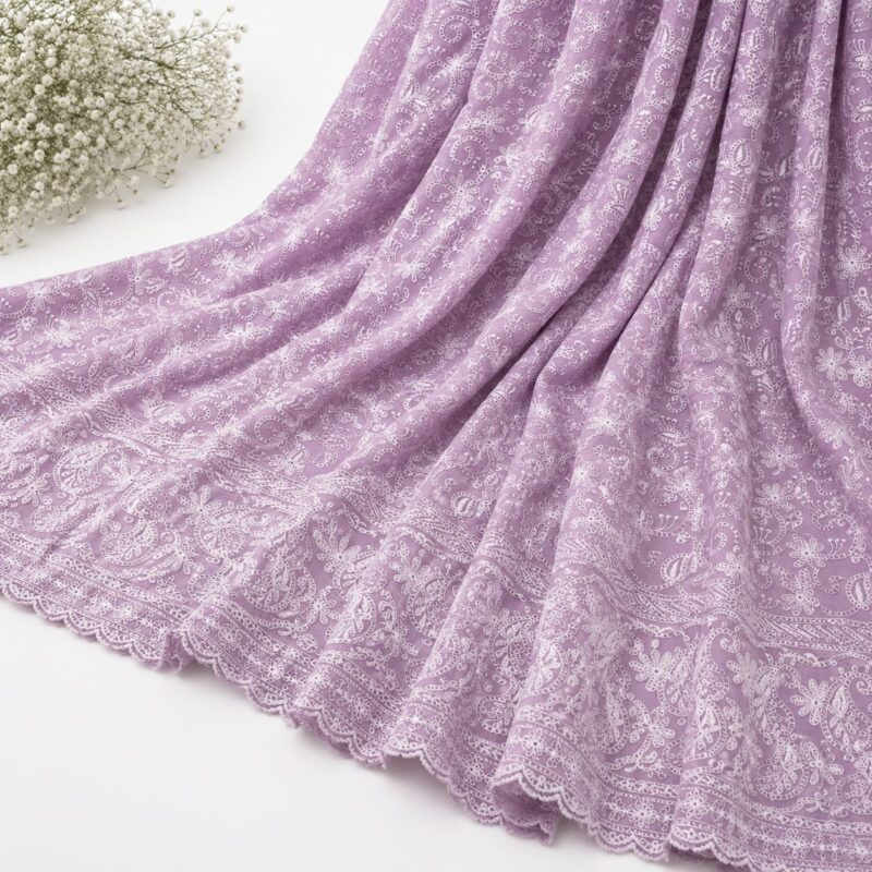 Cotton Lucknawi Embroidered Fabric — Lavender