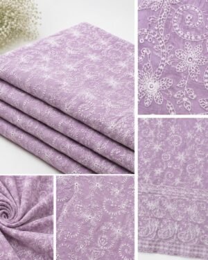 Cotton Lucknawi Embroidered Fabric — Lavender