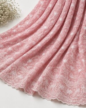 Cotton Lucknawi Embroidered Fabric — Peach