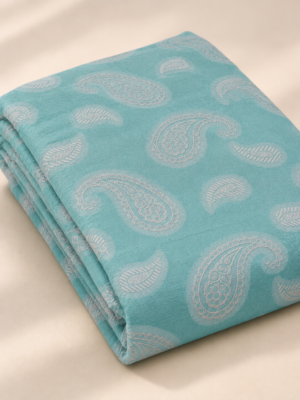Premium  Blue Jacquard Dobby Fabric with Paisley Motifs