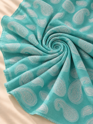 Premium  Blue Jacquard Dobby Fabric with Paisley Motifs