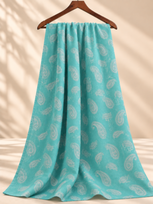 Premium  Blue Jacquard Dobby Fabric with Paisley Motifs