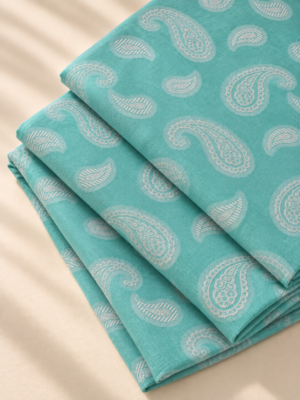 Premium  Blue Jacquard Dobby Fabric with Paisley Motifs