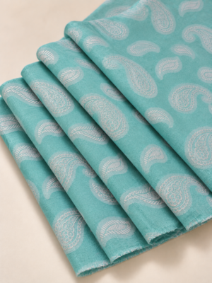 Premium  Blue Jacquard Dobby Fabric with Paisley Motifs