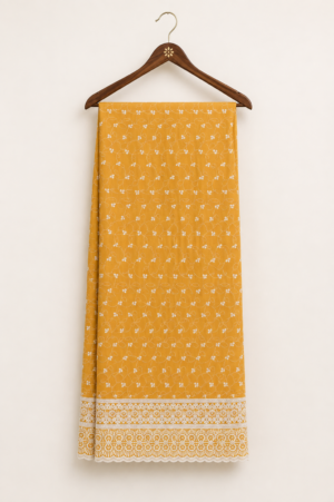Elegance Embroidered Cotton Blend Schiffli Saree — Mustard Yellow