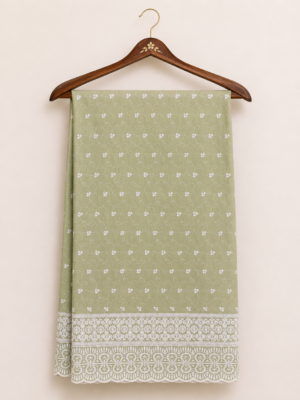 Elegance Embroidered Cotton Blend Schiffli Saree — Sage Green