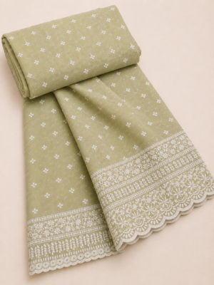 Elegance Embroidered Cotton Blend Schiffli Saree — Sage Green