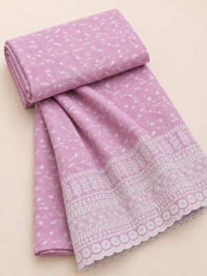 Elegance Embroidered Cotton Blend Schiffli Saree —  Pink