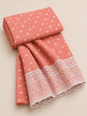 Elegance Embroidered Cotton Blend Schiffli Saree — Peach