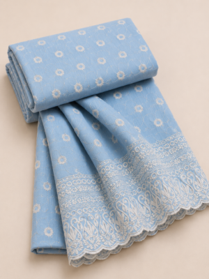 Elegance Embroidered Cotton Blend Schiffli Saree — Royal Blue