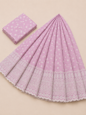 Elegance Embroidered Cotton Blend Schiffli Saree —  Pink