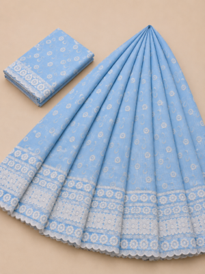 Elegance Embroidered Cotton Blend Schiffli Saree — Royal Blue