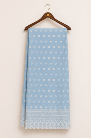 Elegance Embroidered Cotton Blend Schiffli Saree — Royal Blue