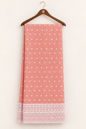 Elegance Embroidered Cotton Blend Schiffli Saree — Peach