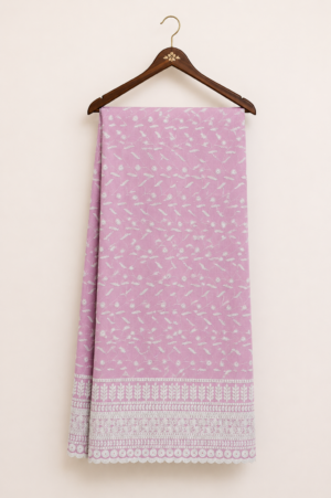 Elegance Embroidered Cotton Blend Schiffli Saree —  Pink