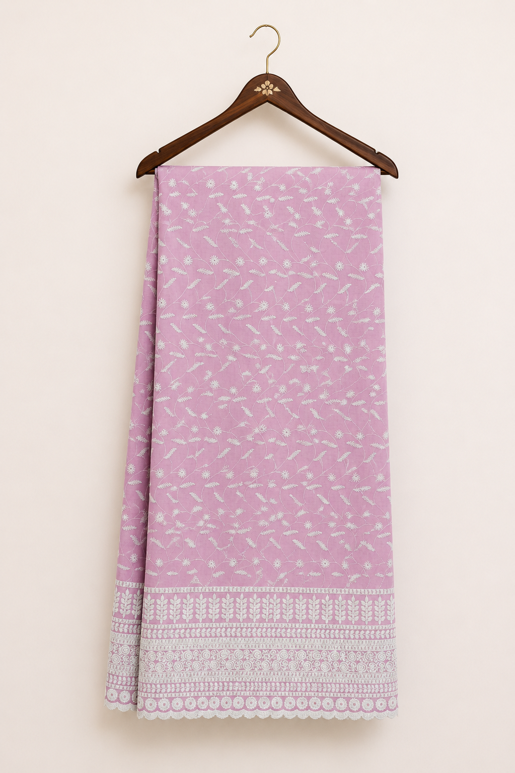 Elegance Embroidered Cotton Blend Schiffli Saree — Pink - Image 2