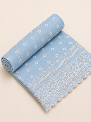 Elegance Embroidered Cotton Blend Schiffli Saree — Royal Blue
