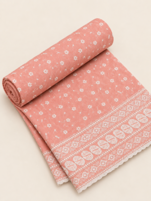 Elegance Embroidered Cotton Blend Schiffli Saree — Peach