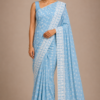 Blended cotton embroidery saree-Blue