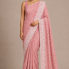 Blended cotton embroidery saree-Peach