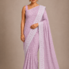Blended cotton embroidery saree-Pink