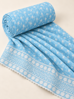Blue Chiffon Schiffli Embroidered Saree