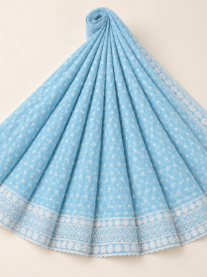 Blue Chiffon Schiffli Embroidered Saree