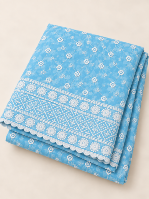 Blue Chiffon Schiffli Embroidered Saree
