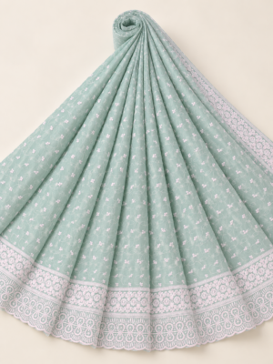 Mint Green Chiffon Schiffli Embroidered Saree