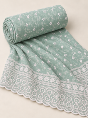 Mint Green Chiffon Schiffli Embroidered Saree