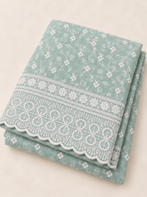 Mint Green Chiffon Schiffli Embroidered Saree