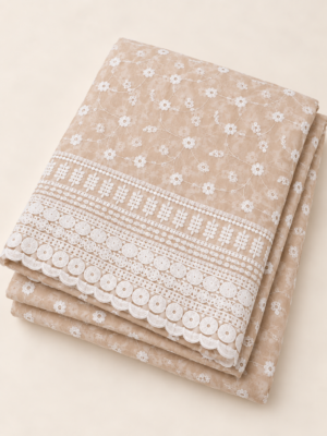 Peach Chiffon Schiffli Embroidered Saree