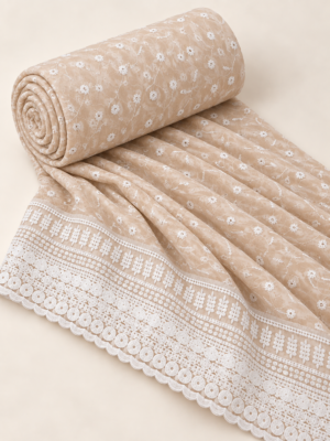 Peach Chiffon Schiffli Embroidered Saree