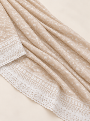 Peach Chiffon Schiffli Embroidered Saree