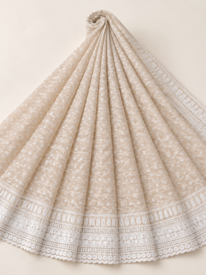 Peach Chiffon Schiffli Embroidered Saree