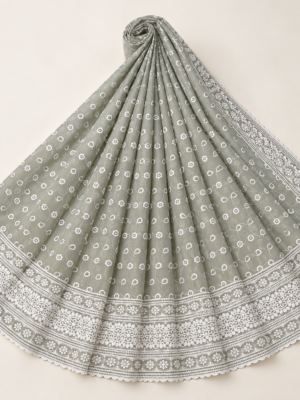 Sage Green Chiffon Schiffli Embroidered Saree