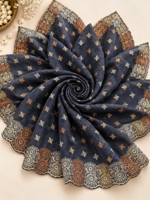 Cotton Ornament embroidery fabric-Black